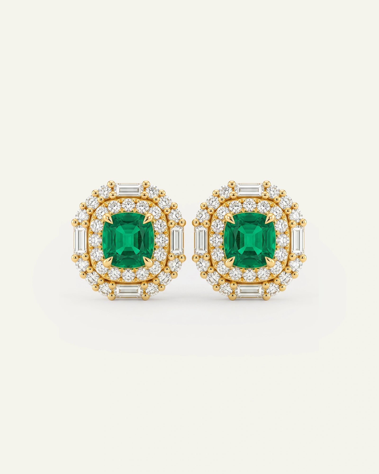 Aanika V. Lab-created Emerald & Lab-grown Diamond Double Halo Earrings