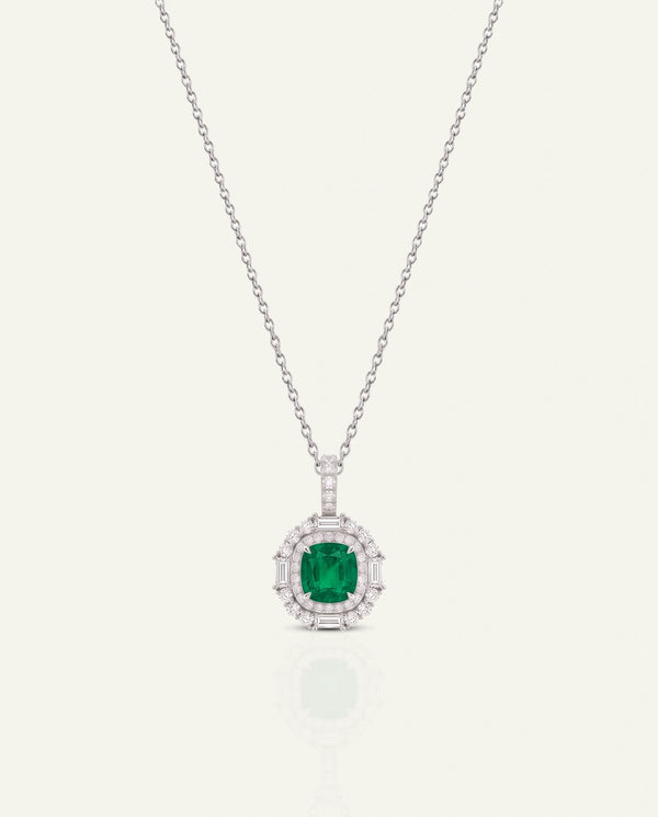 Aanika V. Lab-created Emerald & Lab-grown Diamond Double Halo Pendant