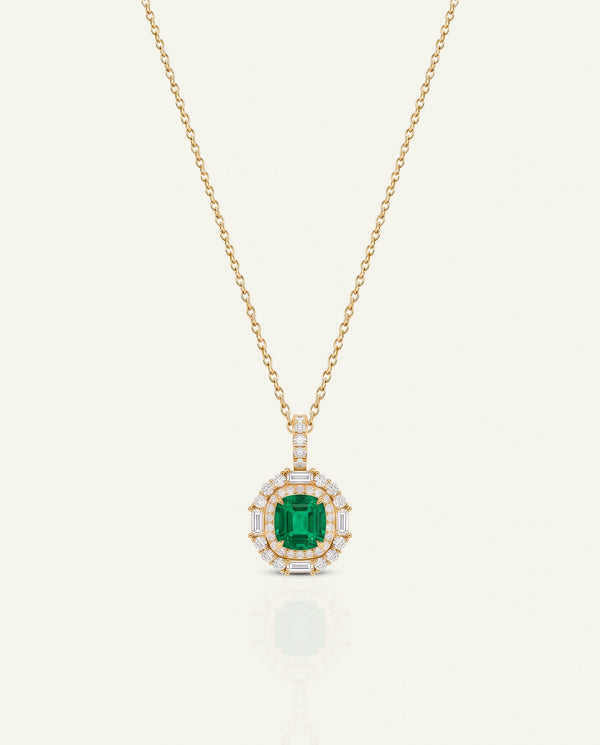 Aanika V. Lab-created Emerald & Lab-grown Diamond Double Halo Pendant