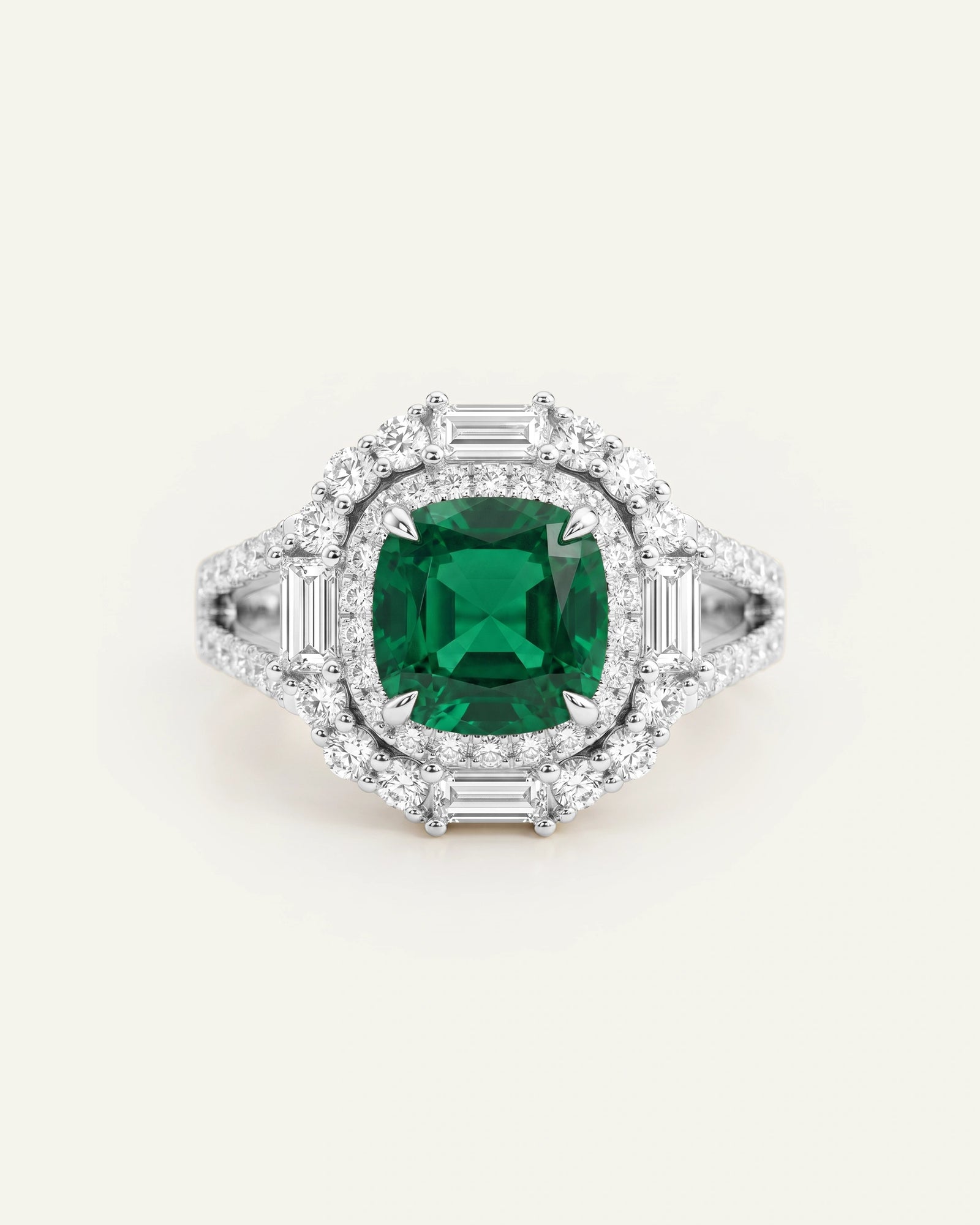 Aanika V. Lab-created Emerald & Lab-grown Diamond Double Halo Ring