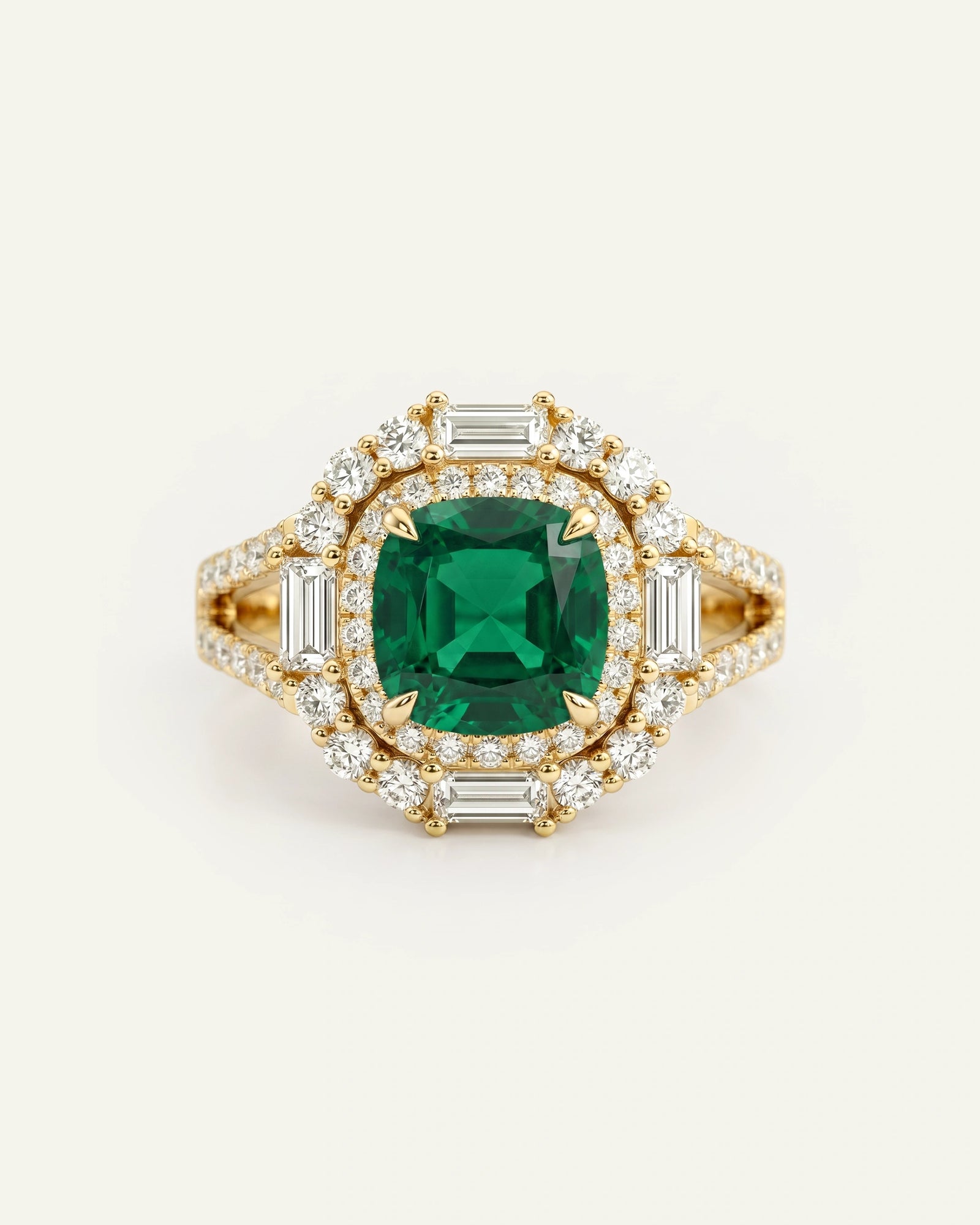 Aanika V. Lab-created Emerald & Lab-grown Diamond Double Halo Ring
