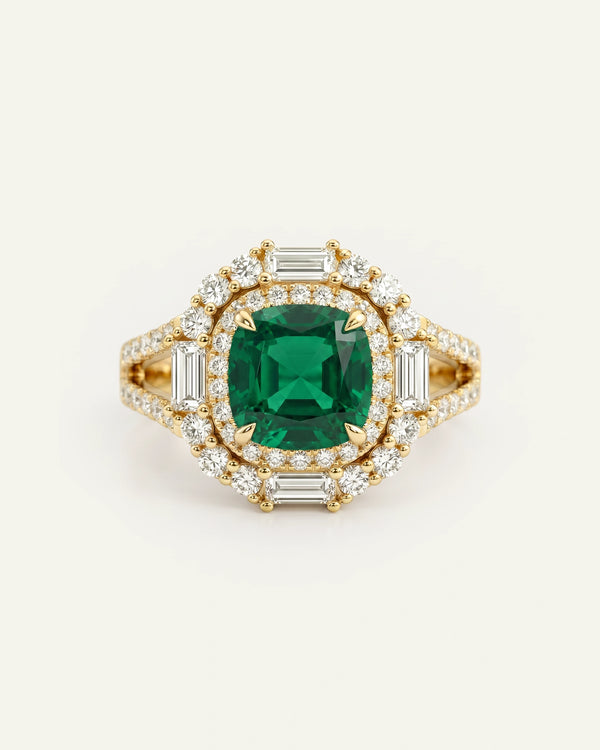 Aanika V. Lab-created Emerald & Lab-grown Diamond Double Halo Ring