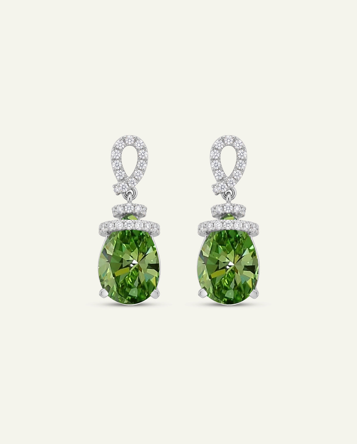 Ovani® Lab-grown Green Diamond Pear Pavé Knot Drop Earrings