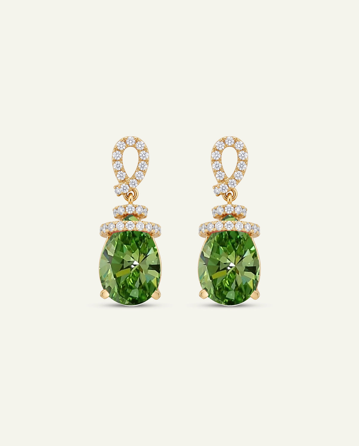 Ovani® Lab-grown Green Diamond Pear Pavé Knot Drop Earrings