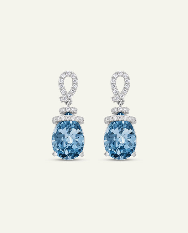 Ovani® Lab-grown Blue Diamond Pear Pavé Knot Drop Earrings