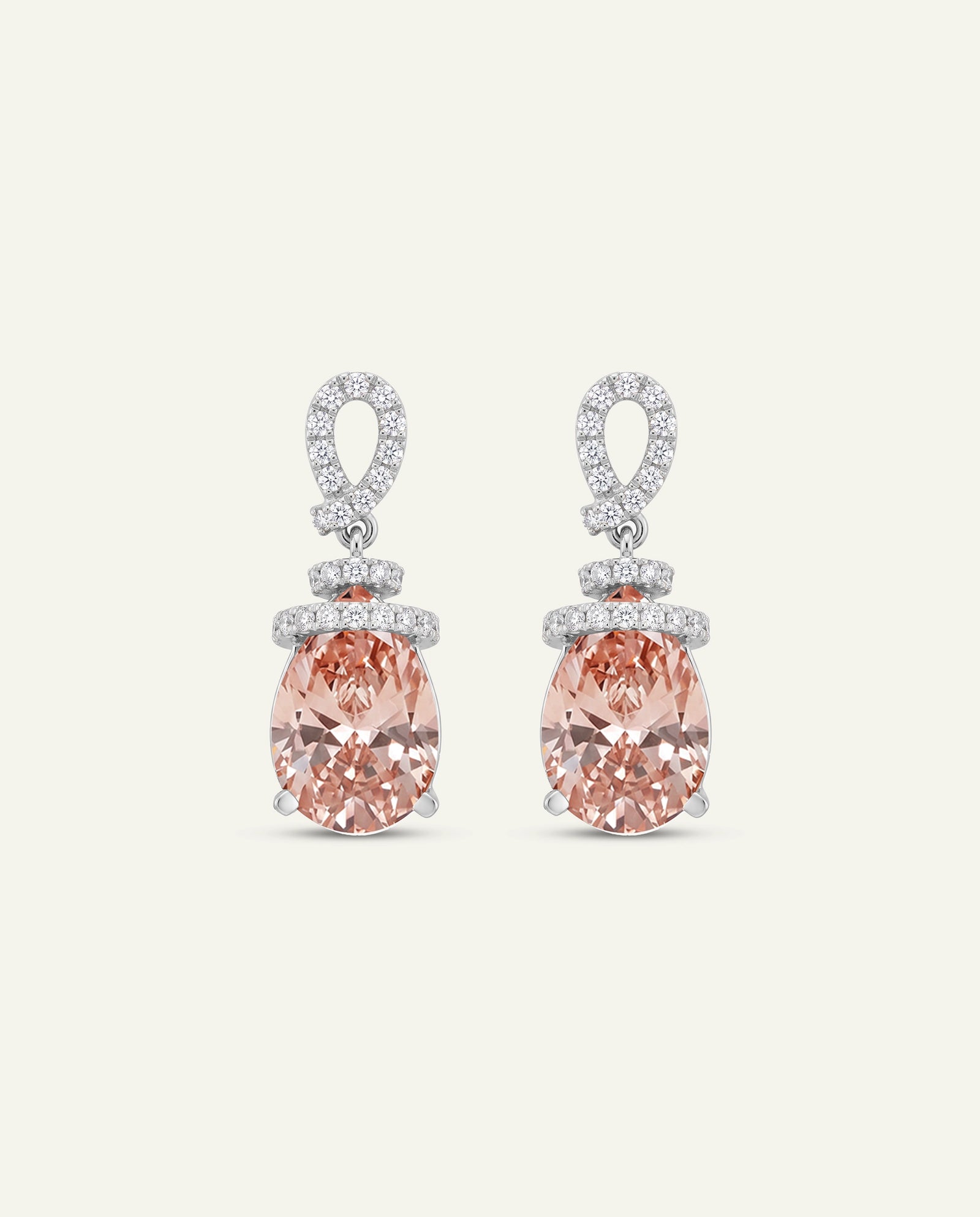 Ovani® Lab-grown Pink Diamond Pear Pavé Knot Drop Earrings