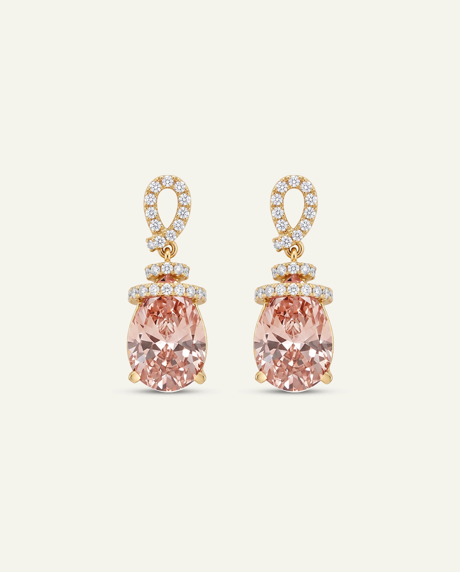 Ovani® Lab-grown Pink Diamond Pear Pavé Knot Drop Earrings
