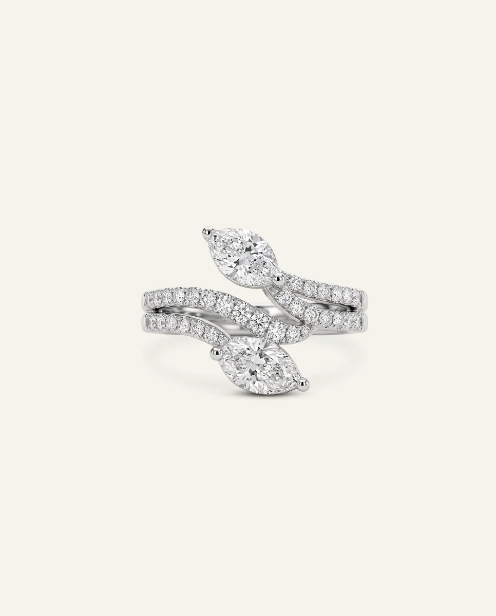 Novello Lab-grown Diamond Marquise 2-Stone Bypass Engagement Ring - 2.4 Ct. T.W.