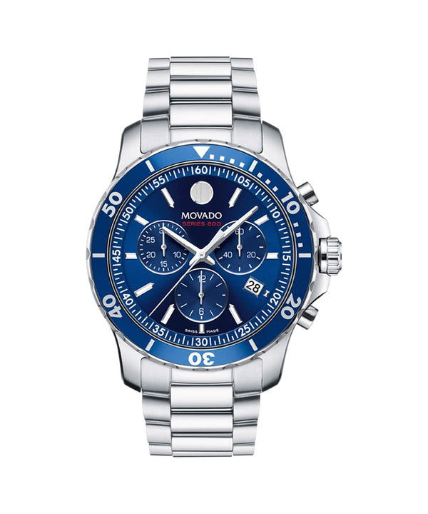 Novado watch with blue dial and silver bracelet on a white background