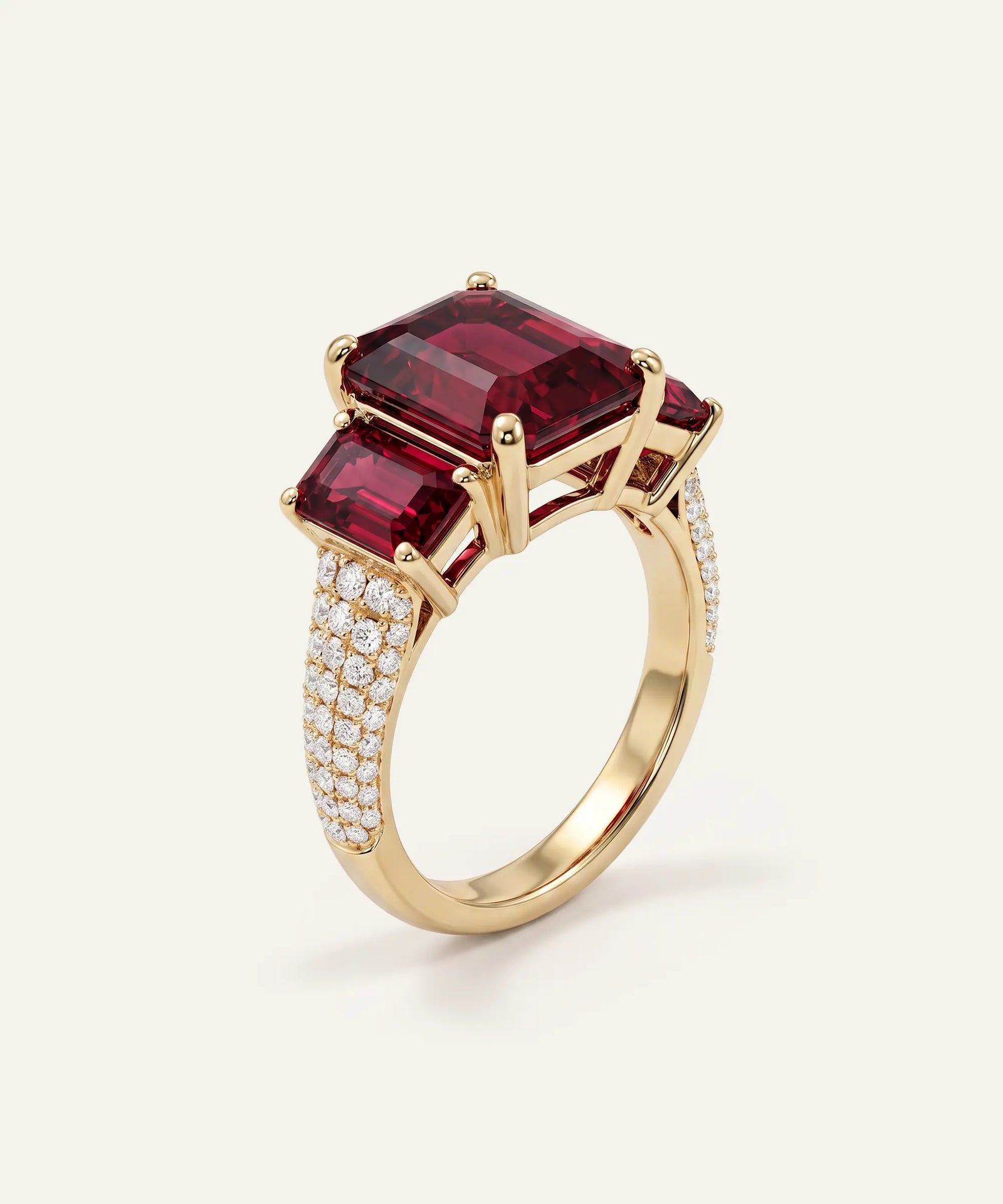 Aanika V. Ruby 3-Stone Diamond Pavé Ring - 2.80 Ct. T.W.