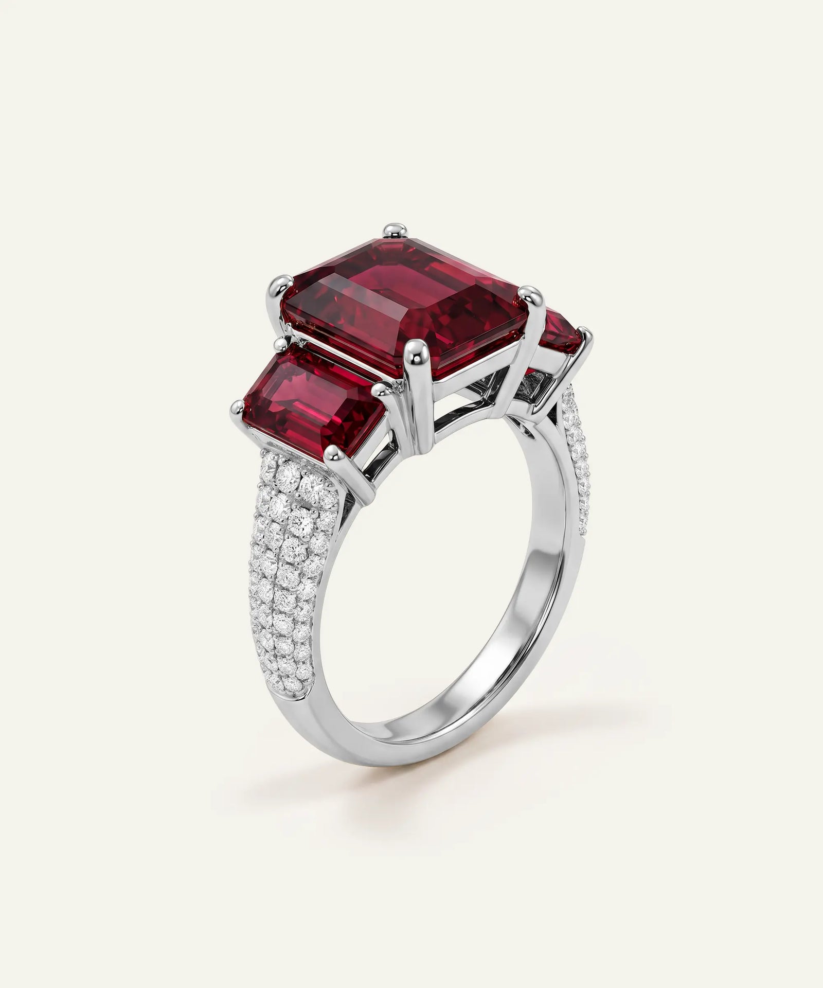 Aanika V. Ruby 3-Stone Diamond Pavé Ring - 2.80 Ct. T.W.