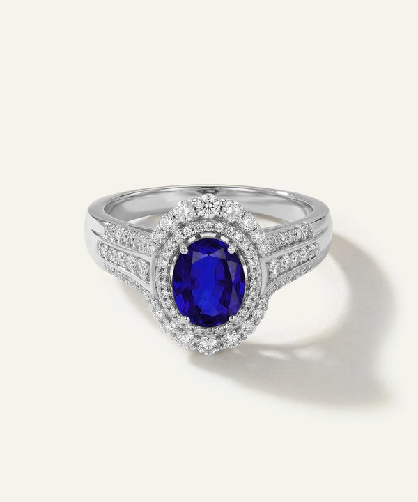 Aanika V. Sapphire & Diamond Double Halo Ring