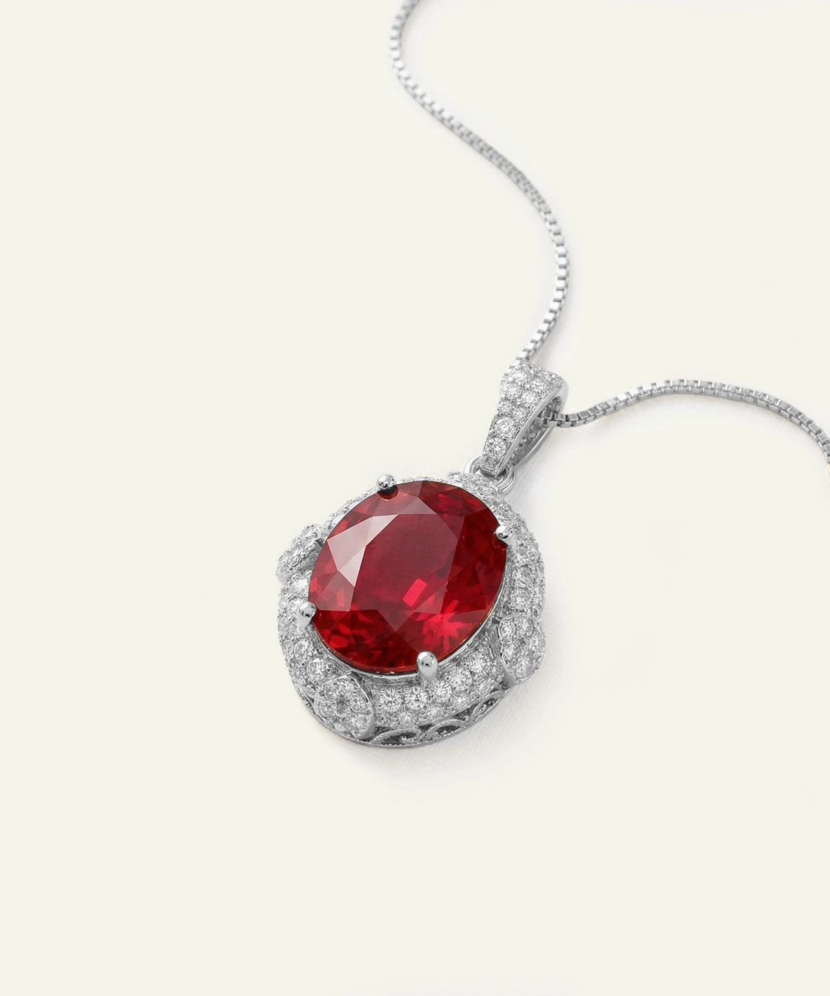 Aanika V® ruby & diamond oval halo pendant - alternate product view