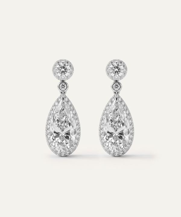 Ovani® Lab-grown Diamond Elongated Pear Halo Dangling Earrings