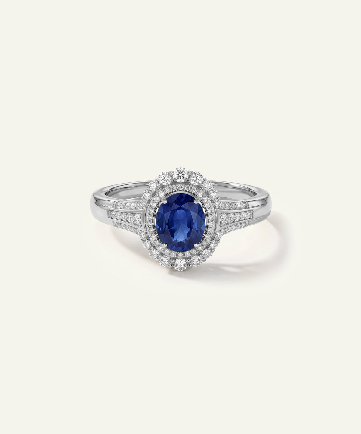 Aanika V® sapphire & diamond oval double halo ring - alternate product view