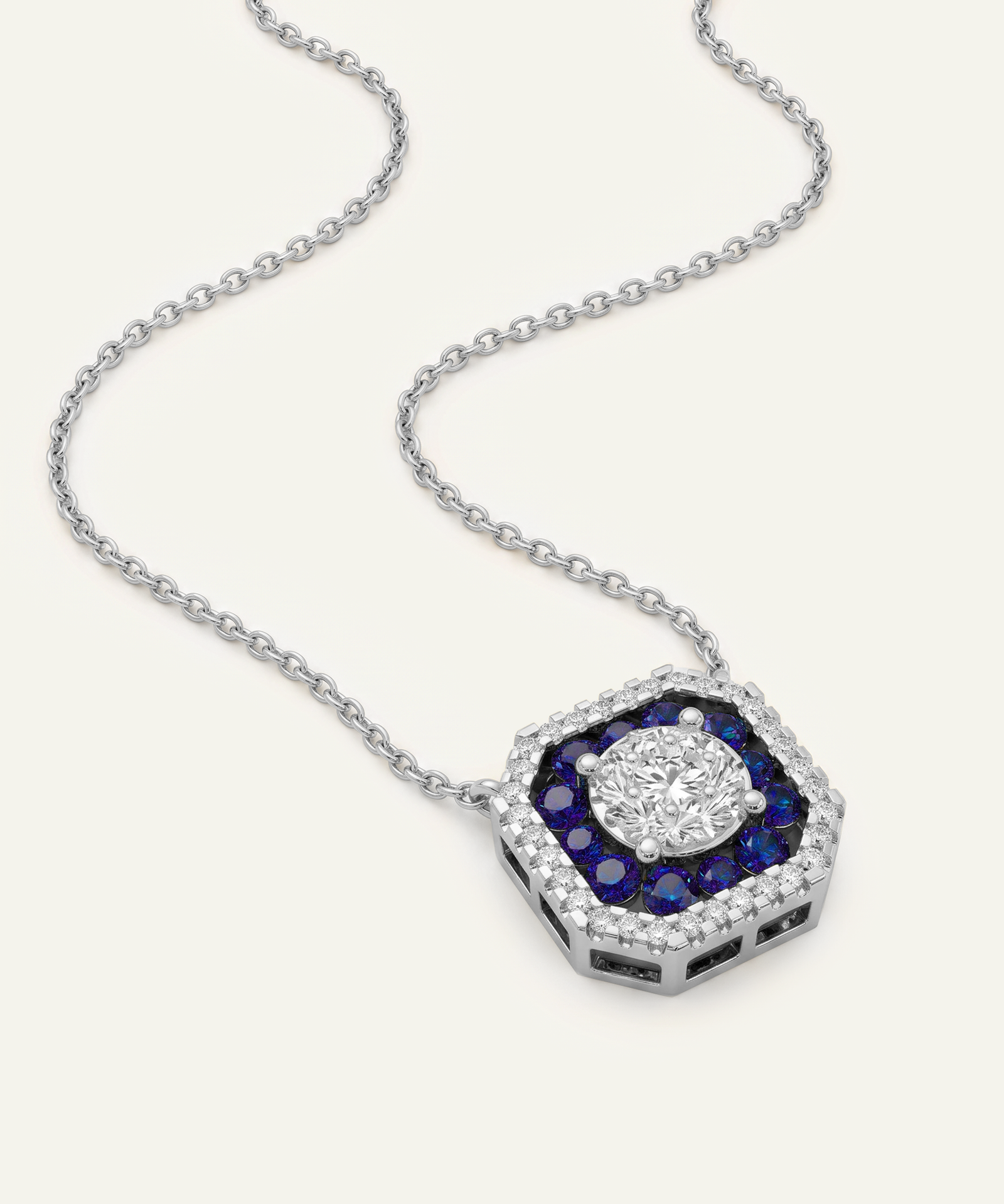Aanika V. Sapphire & Diamond Round Halo Necklace