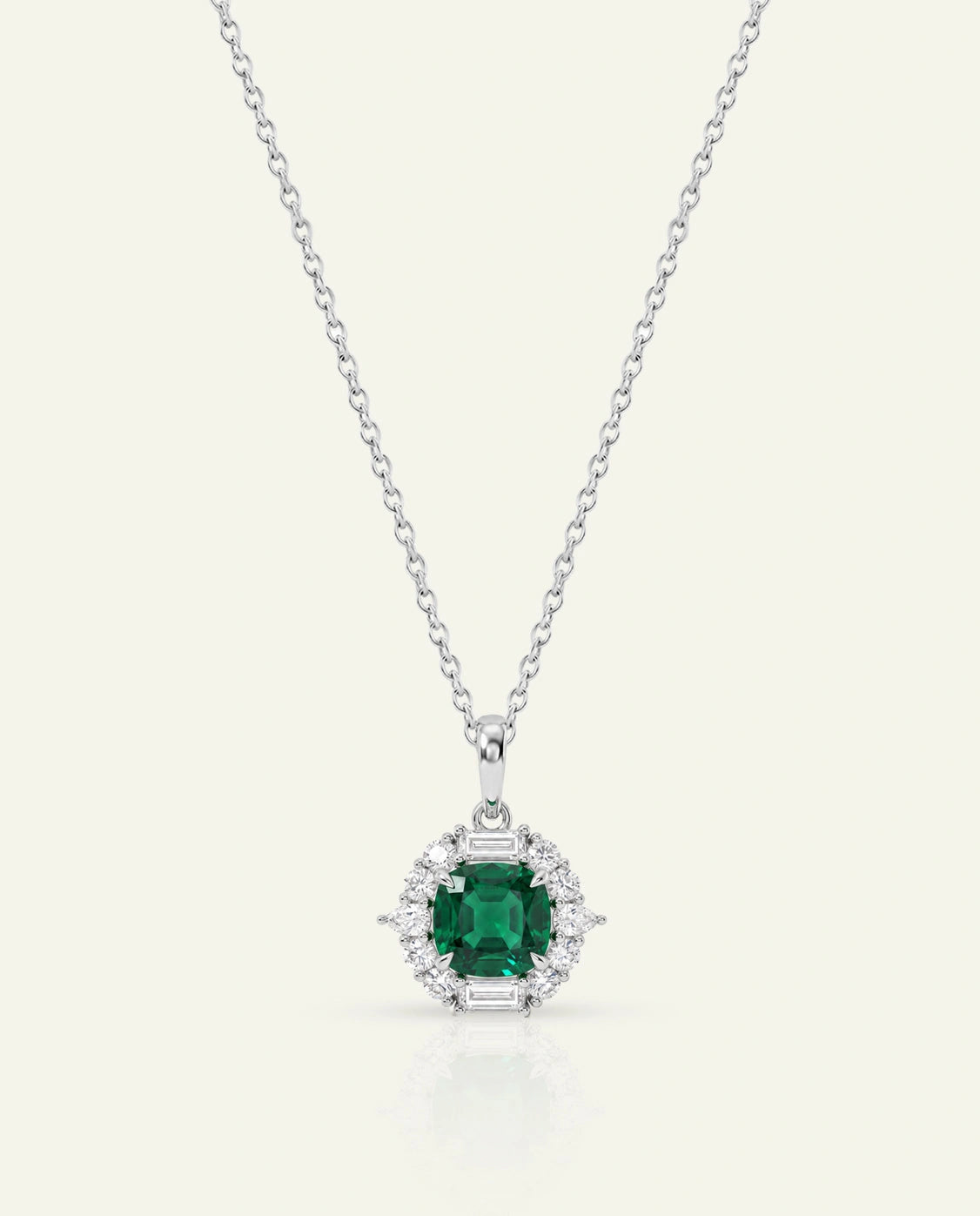 Aanika V. Lab-created Emerald & Lab-grown Diamond Halo Pendant