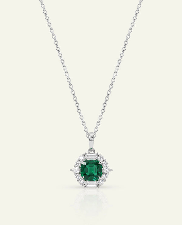 Aanika V. Lab-created Emerald & Lab-grown Diamond Halo Pendant