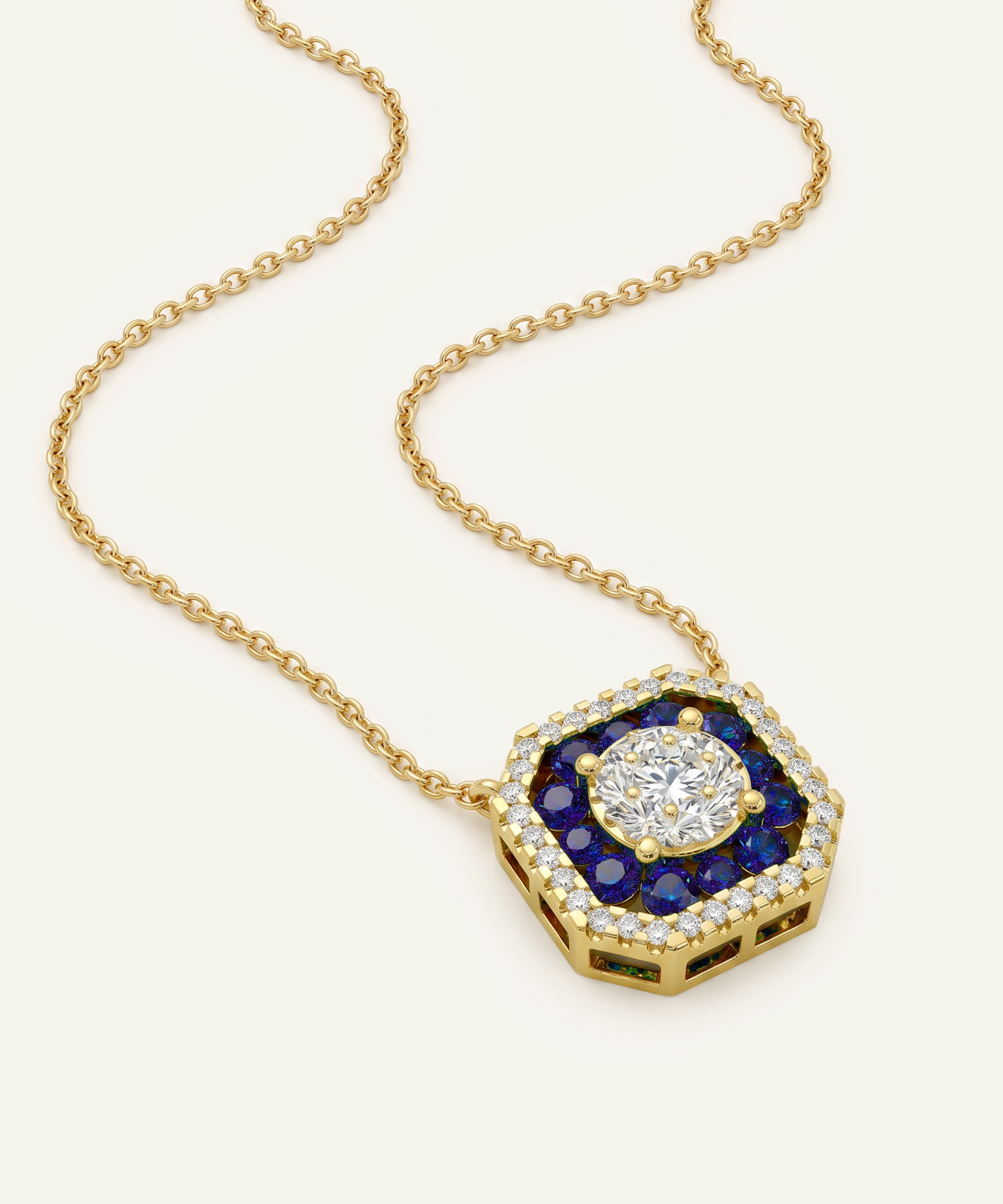 Aanika V. Sapphire & Diamond Round Halo Necklace