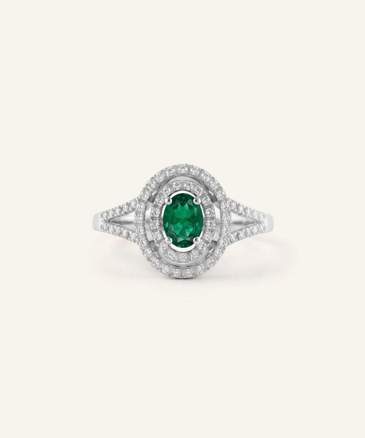 Aanika V® emerald & lab-grown diamond oval double halo ring - alternate product view