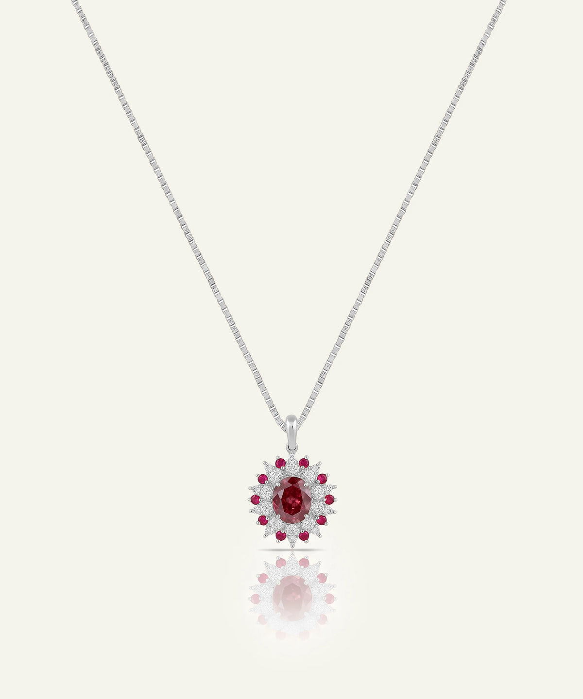Aanika V® ruby & diamond halo cluster pendant at Valliani Jewelers