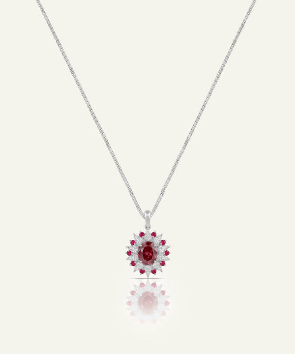 Aanika V. Ruby & Diamond Cluster Halo Pendant - 4.40 Ct. T.W.