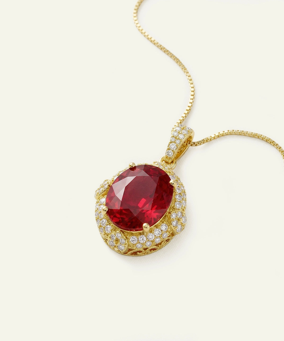 Aanika V® ruby & diamond oval halo pendant - alternate product view