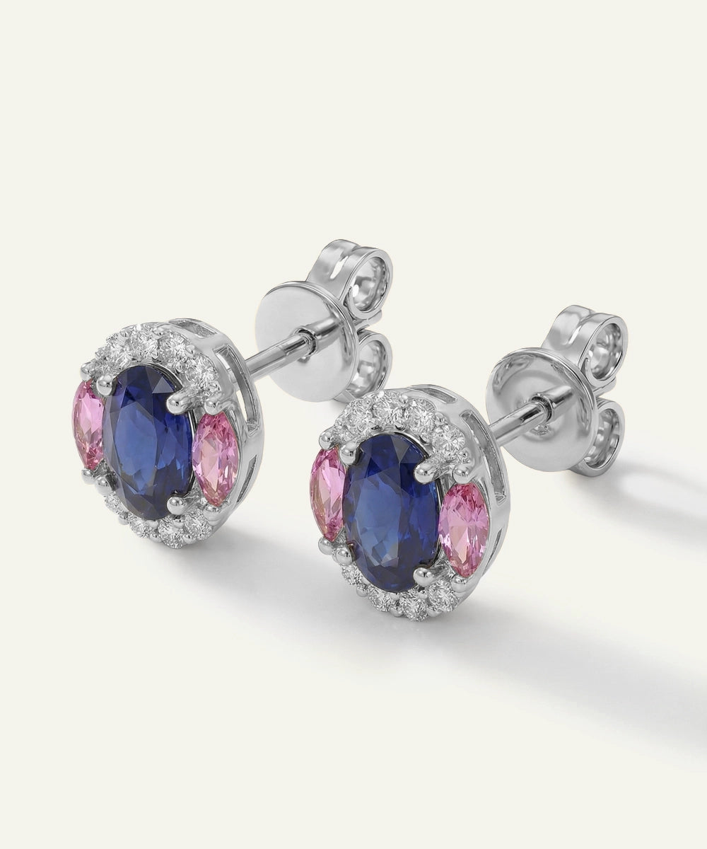 Love Spell® Sapphire Lab-Grown Diamond Halo Earrings in Sterling Silver alternate view