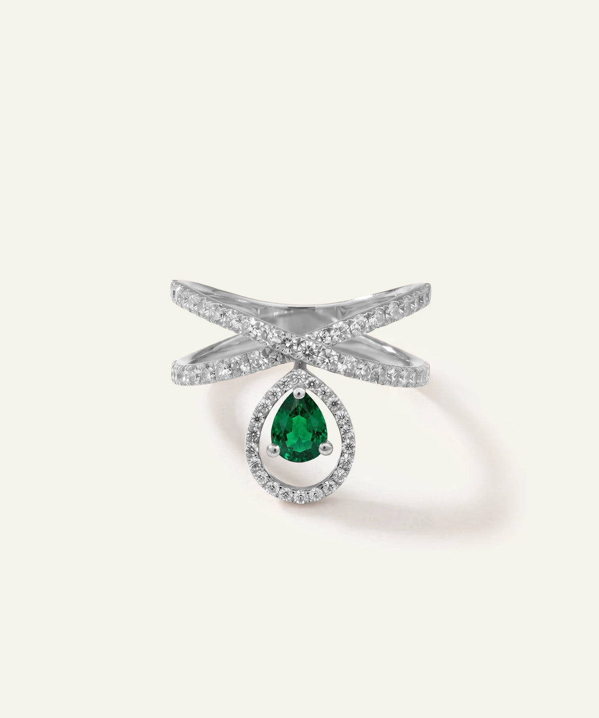 Aanika V® emerald & diamond pear crossover drop ring - alternate product view