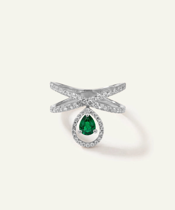Aanika V. Emerald & Diamond Crossover Drop Ring