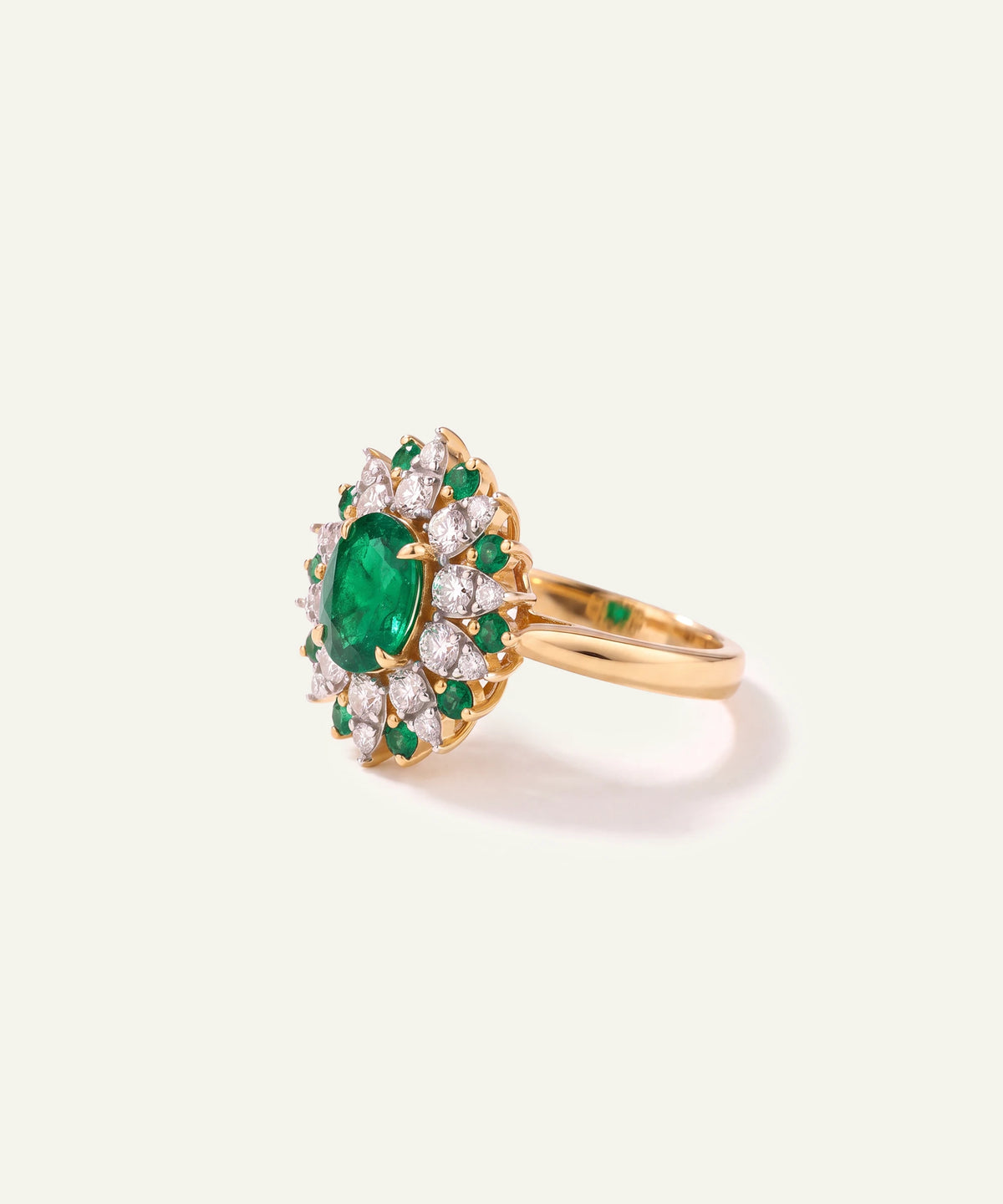 Aanika V® emerald & diamond halo cluster ring - alternate product view
