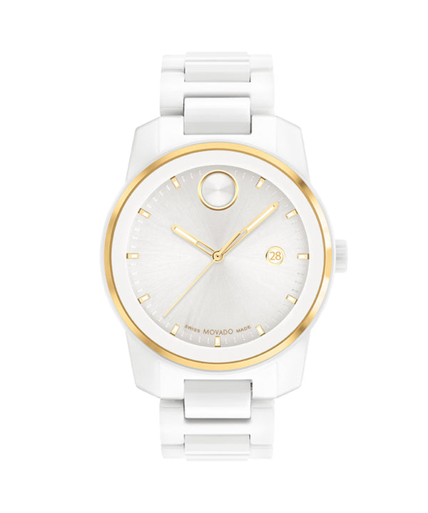 White and gold watch with a white background
