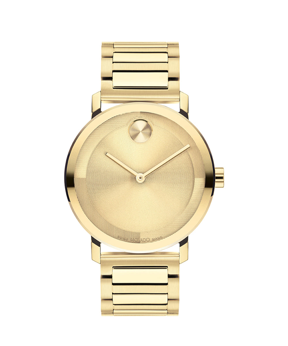 Gold watch with a white background