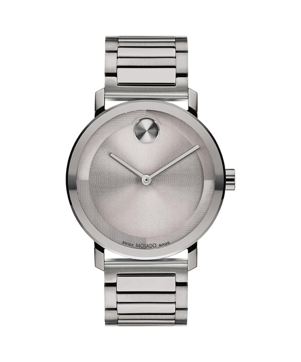 Silver watch with a detailed face on a white background