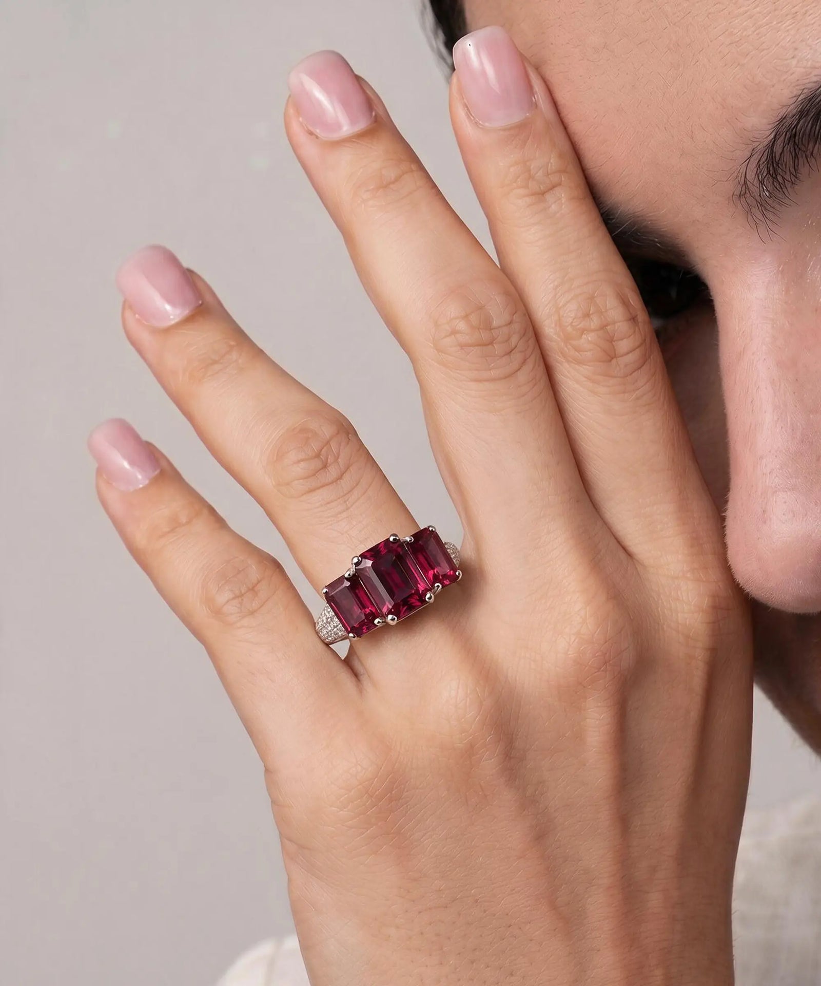 Aanika V. Ruby 3-Stone Diamond Pavé Ring - 2.80 Ct. T.W.