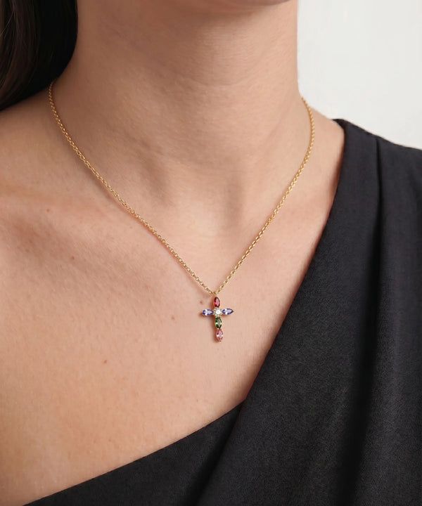 Love Spell® Lab-grown Diamond & Multicolor Stones Cross Necklace