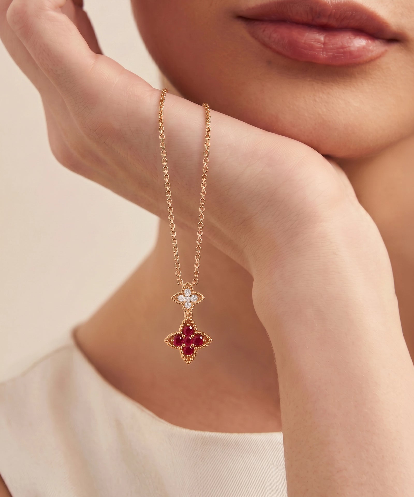 Aanika V. Ruby & Diamond Flower Necklace