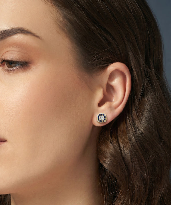 Aanika V. Sapphire & Diamond Round Halo Studs