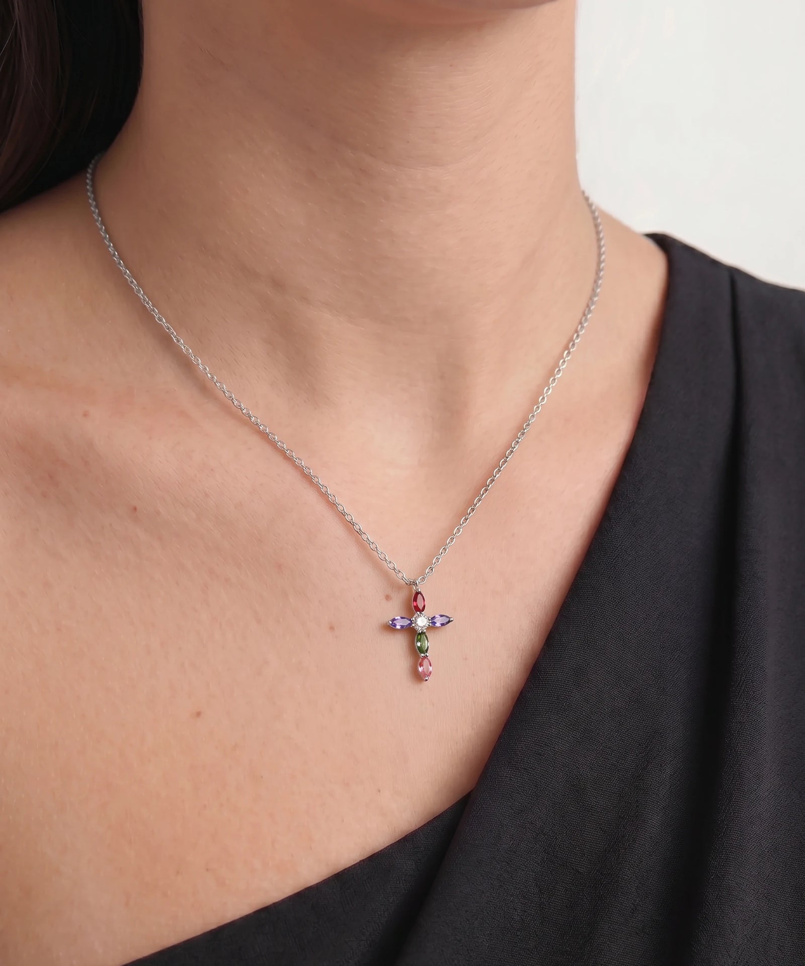 Love Spell® Lab-grown Diamond & Multicolor Stones Cross Necklace