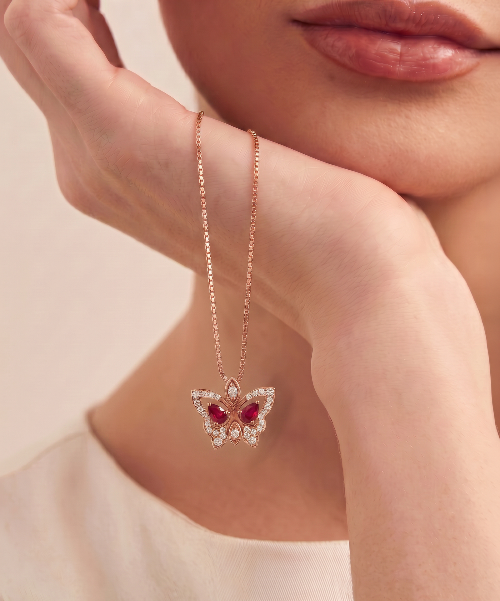 Aanika V. Ruby & Diamond Butterfly Pendant