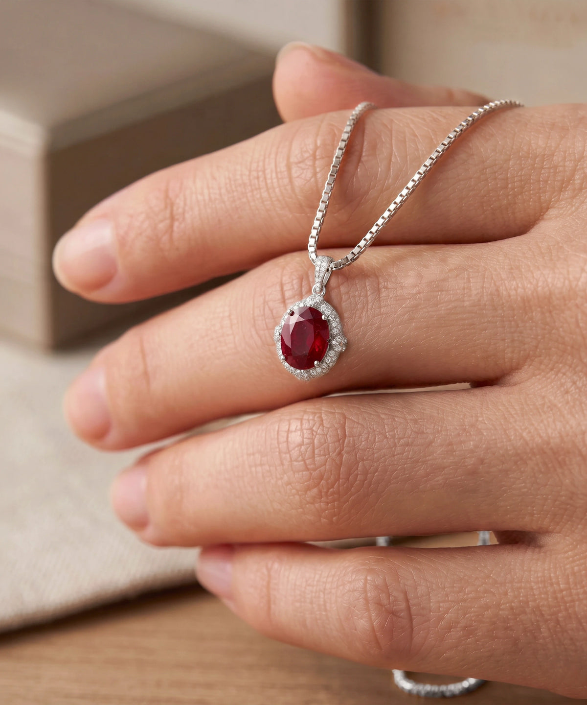 Aanika V® ruby & diamond oval halo pendant - alternate product view