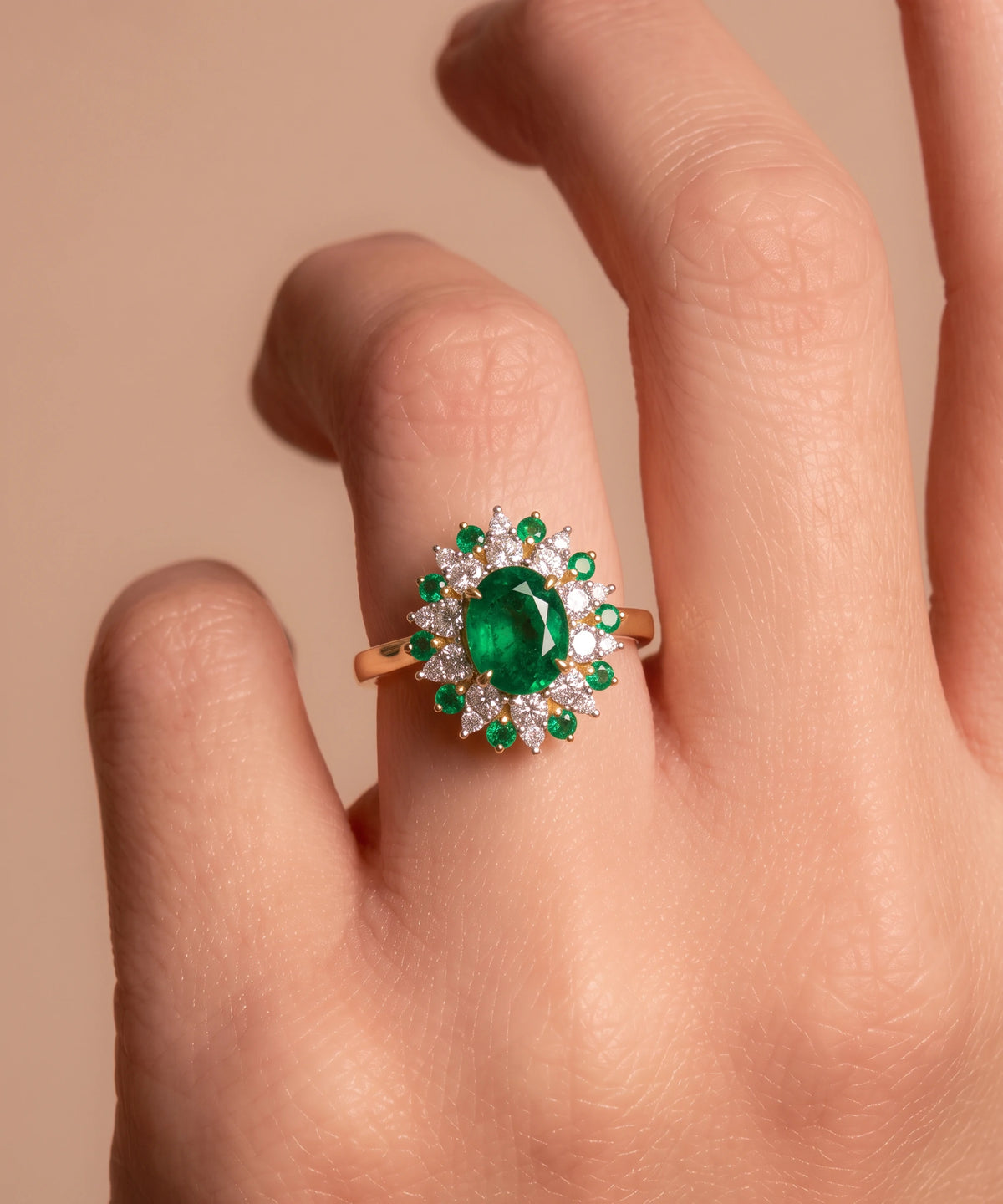 Aanika V® emerald & diamond halo cluster ring - alternate product view