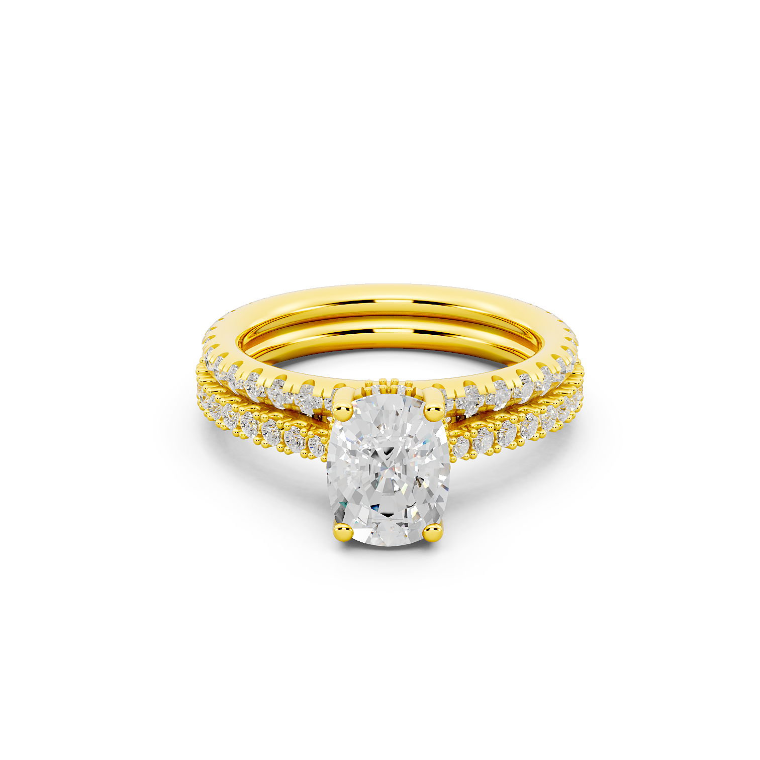 Ovani® Lab-grown Diamond Elongated Cushion Hidden Halo Bridal Set