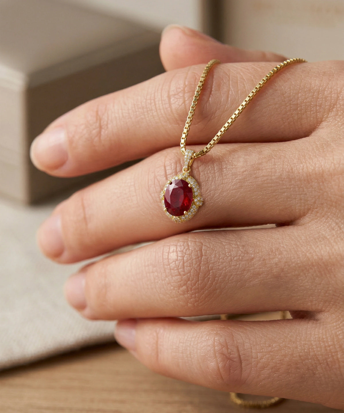 Aanika V® ruby & diamond oval halo pendant - alternate product view