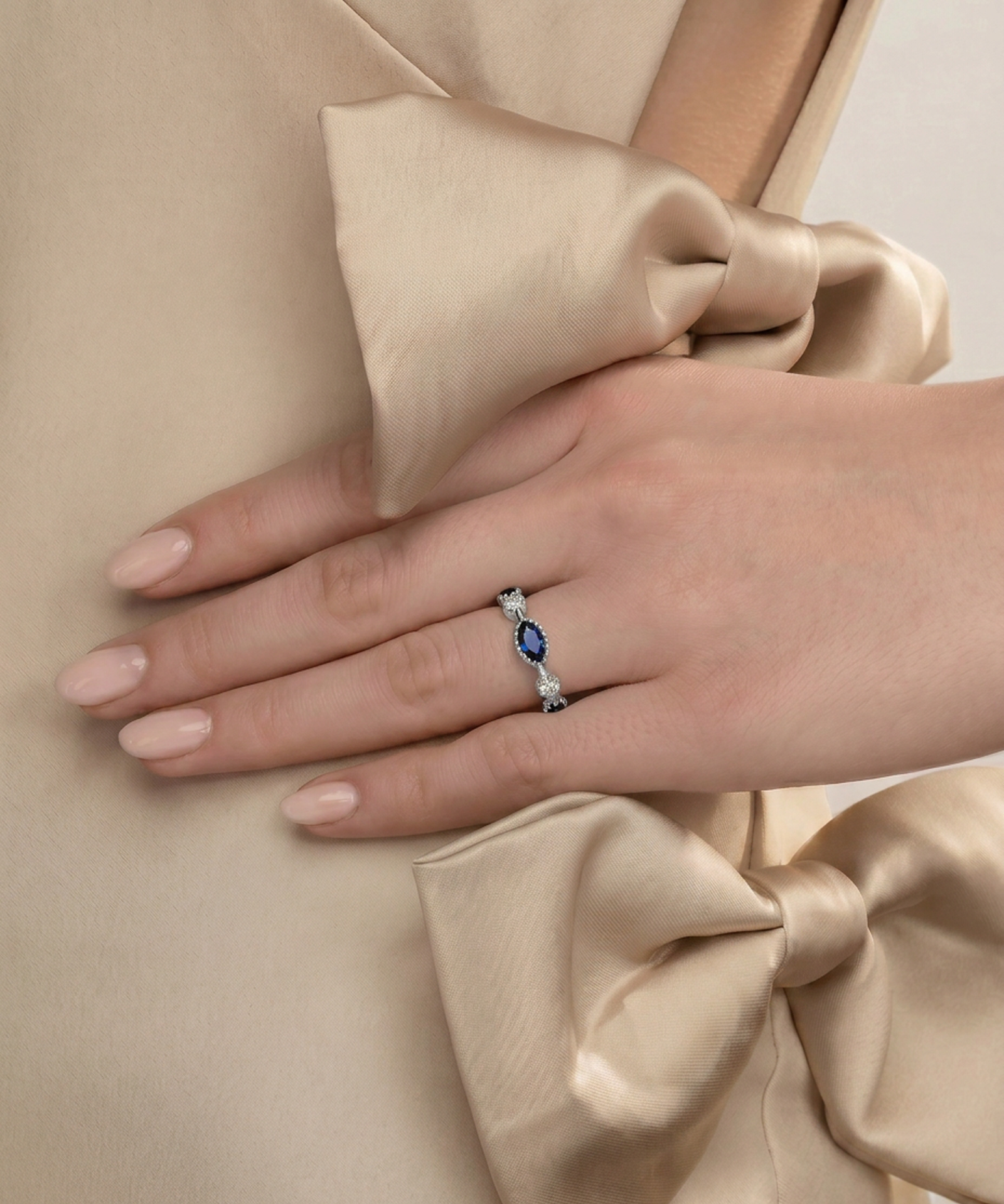 Aanika V. Sapphire & Diamond Marquise Band