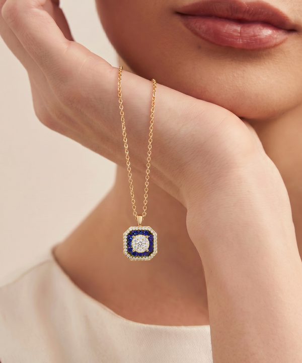 Aanika V. Sapphire & Diamond Round Halo Necklace