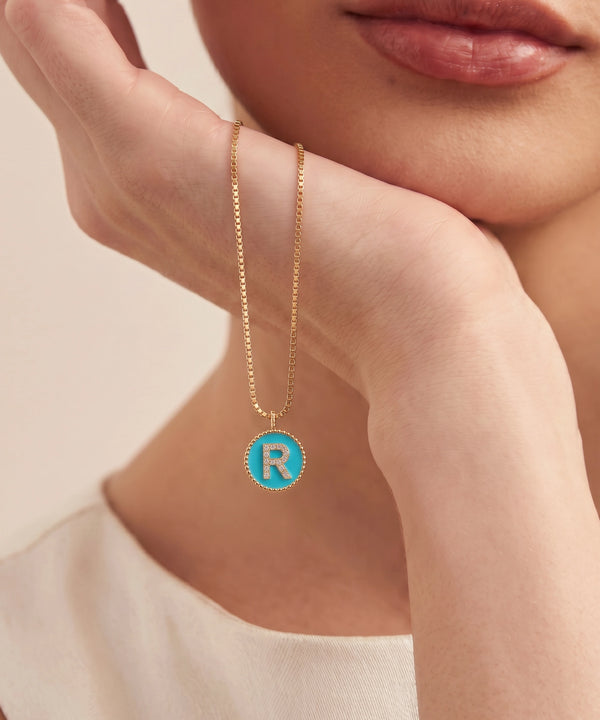 Bella by Ovani® Diamond & Blue Turquoise Letter R Initial Pendant