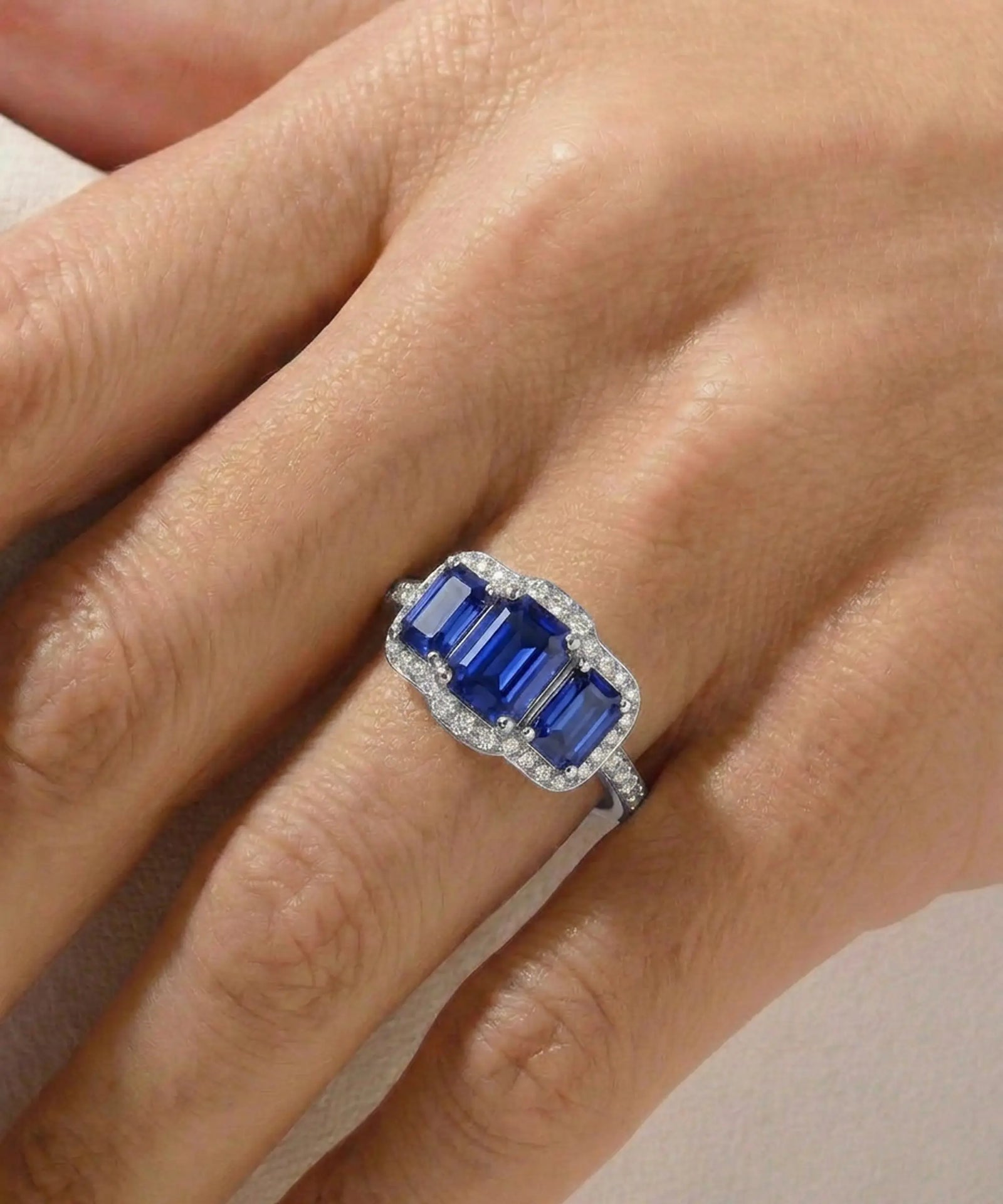 Aanika V. Sapphire & Diamond Halo Ring - 3.75 Ct. T.W.