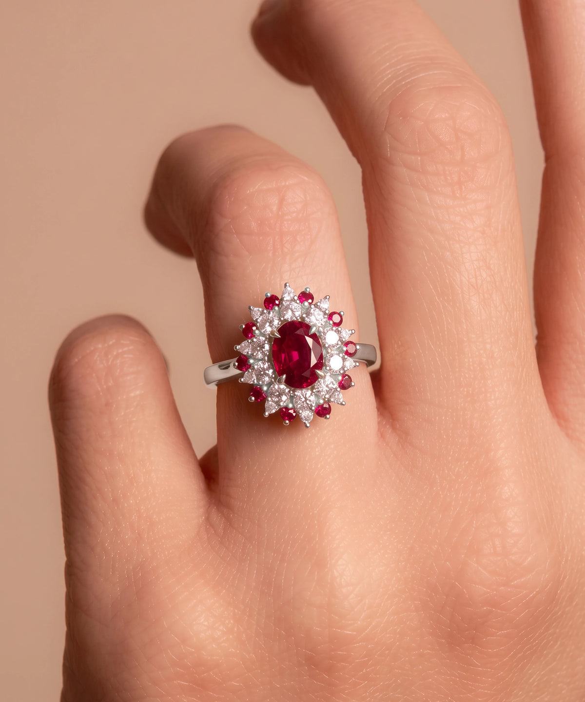 Aanika V® ruby & diamond oval halo cluster ring - alternate product view