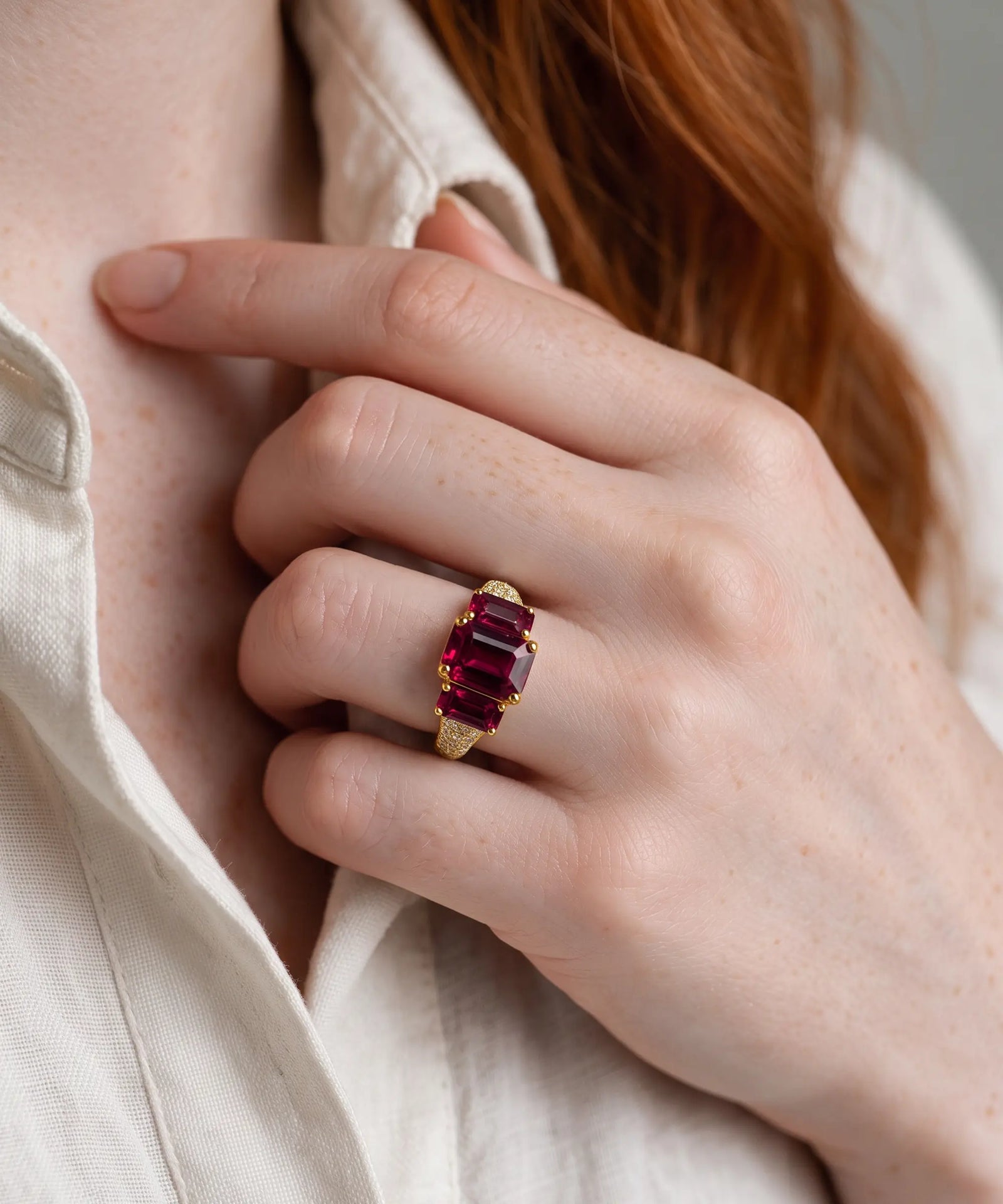 Aanika V. Ruby 3-Stone Diamond Pavé Ring - 2.80 Ct. T.W.